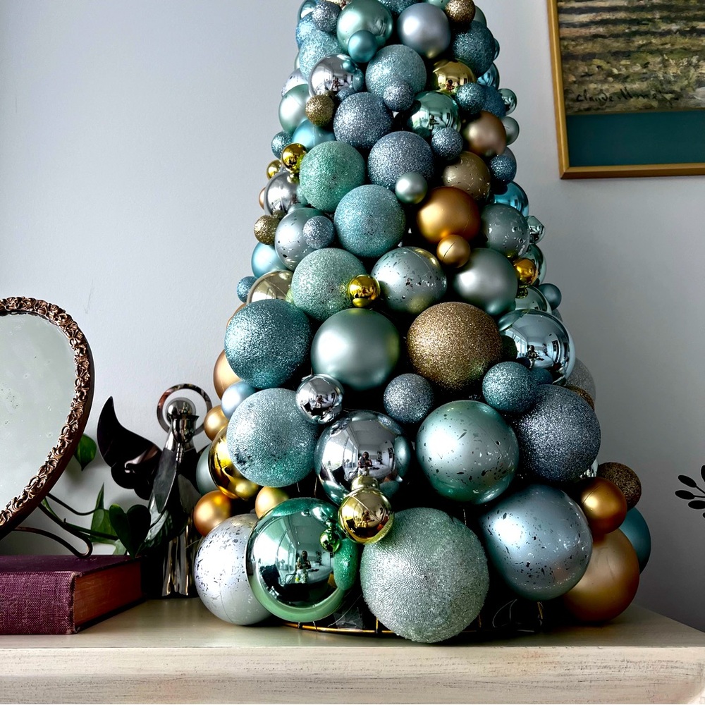 Large 33" Handmade
Ornament Christmas Tree - Teal, Gold & Silver 
Centrepiece